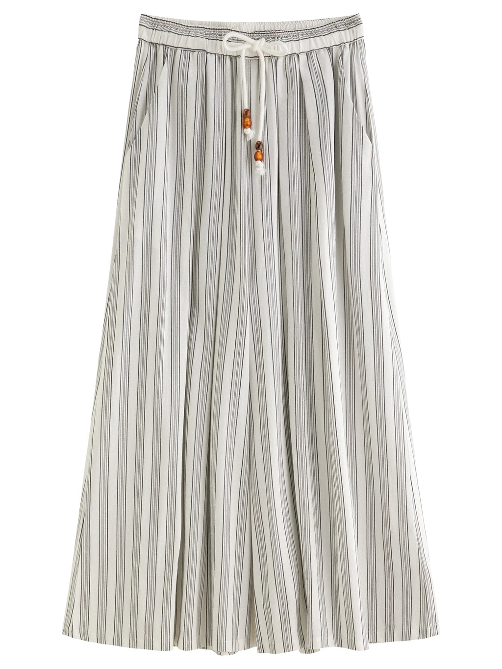 DUSHU Summer 2025 Women's Textured Cotton-Linen Wide Leg Pants - Minimalist Stripe Drawstring Waist Relaxed Fit for Resort