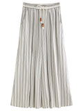 DUSHU Summer 2025 Women's Textured Cotton-Linen Wide Leg Pants - Minimalist Stripe Drawstring Waist Relaxed Fit for Resort