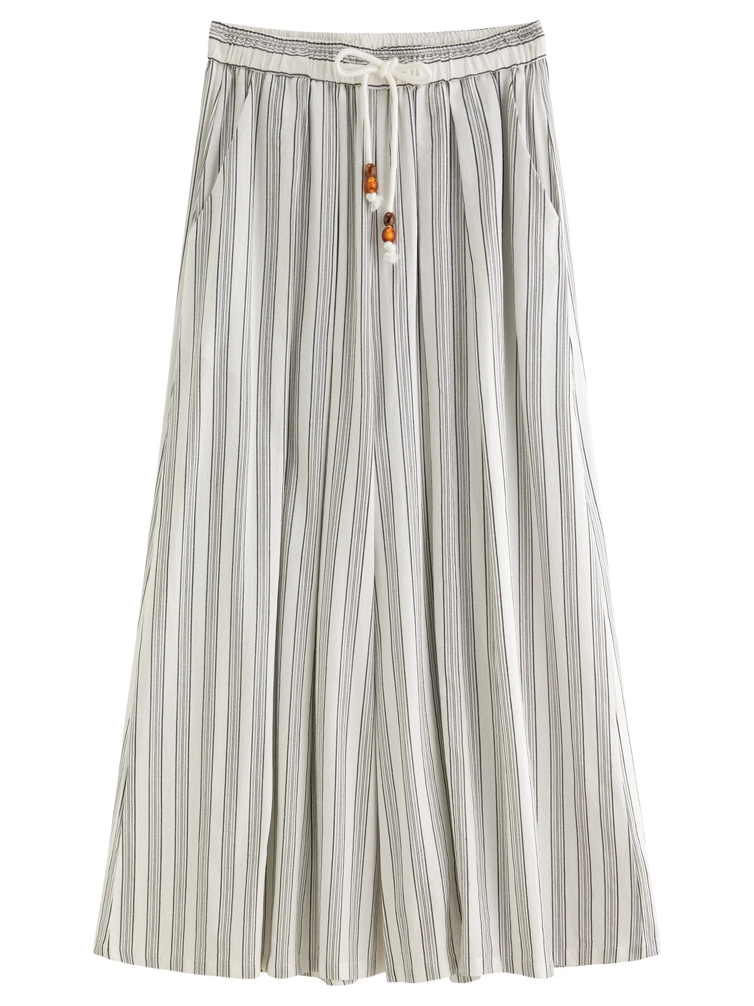 DUSHU Summer 2025 Women's Textured Cotton-Linen Wide Leg Pants - Minimalist Stripe Drawstring Waist Relaxed Fit for Resort