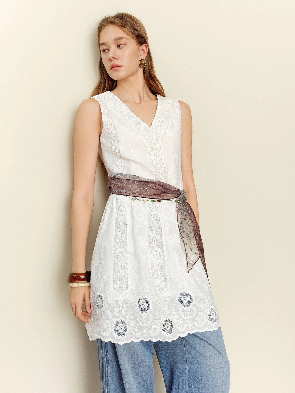 DUSHU Spring Women's Lace V-Neck Camisole Dress - Slim Fit A-Line Sleeveless Elegant Mini Dress for Casual Daily Wear