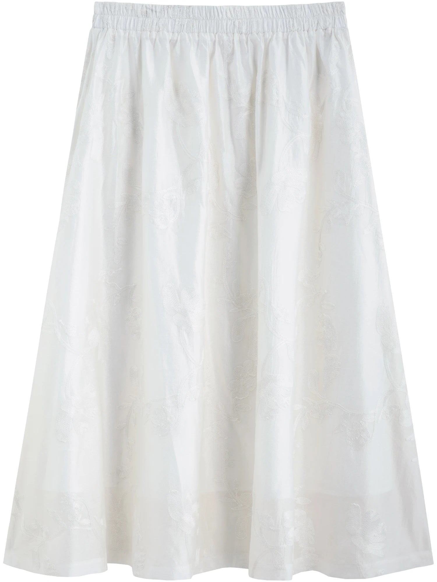 DUSHU Women Summer Sets Female White Three-quarter Sleeves Embroidered Tops Elastic Waist Long Skirt  25DS81320+25DS81321