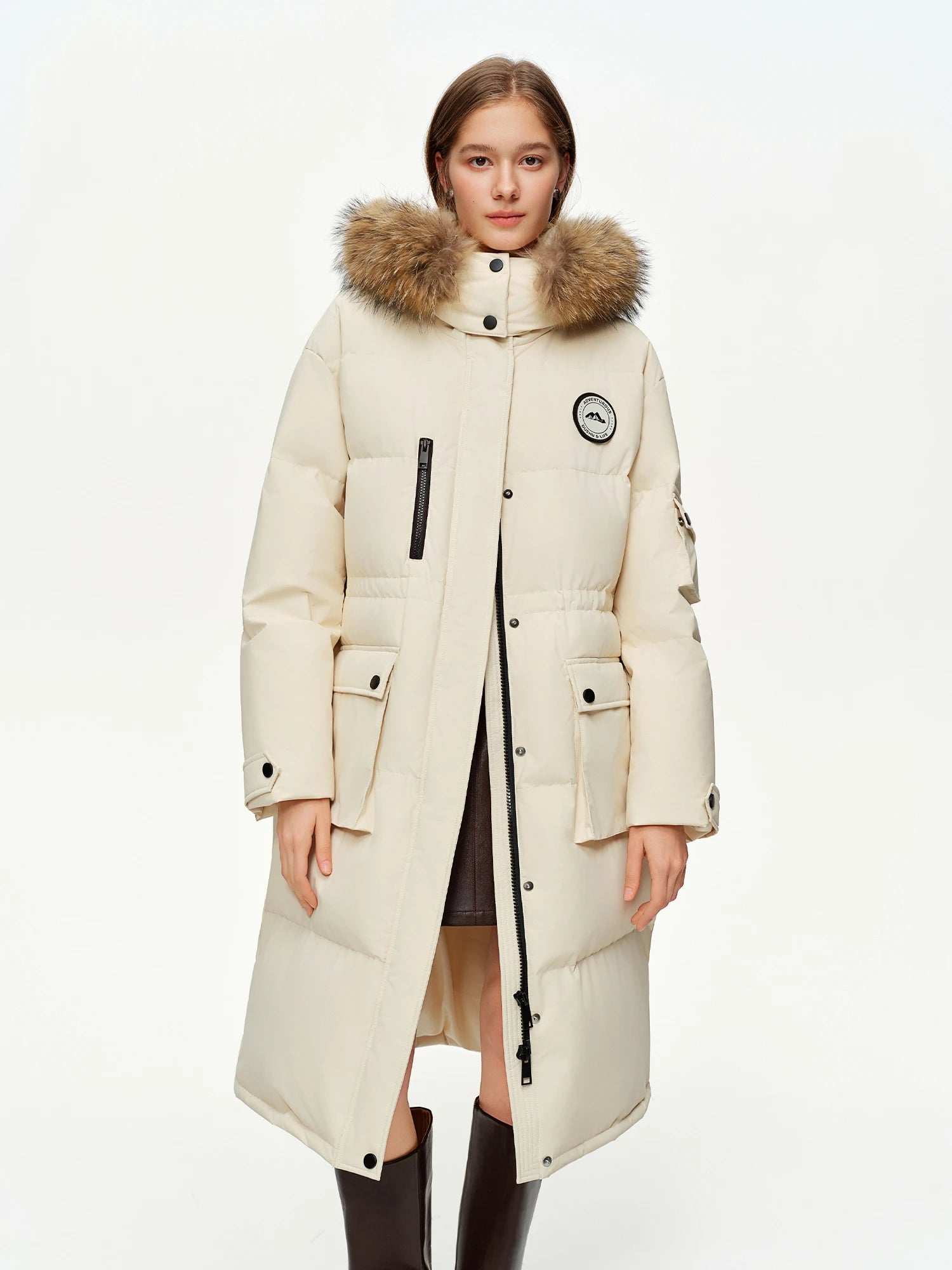 DUSHU Plus-Size Women's Snowfield Stroll Long Down Parka with Raccoon Dog Fur Collar 2025 Winter New Arrival Blue Down Coats