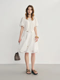 DUSHU French Romantic Dress 2025 Summer Simple Temperament Hollow Fashion Waist Slimming Dress 25DS88034