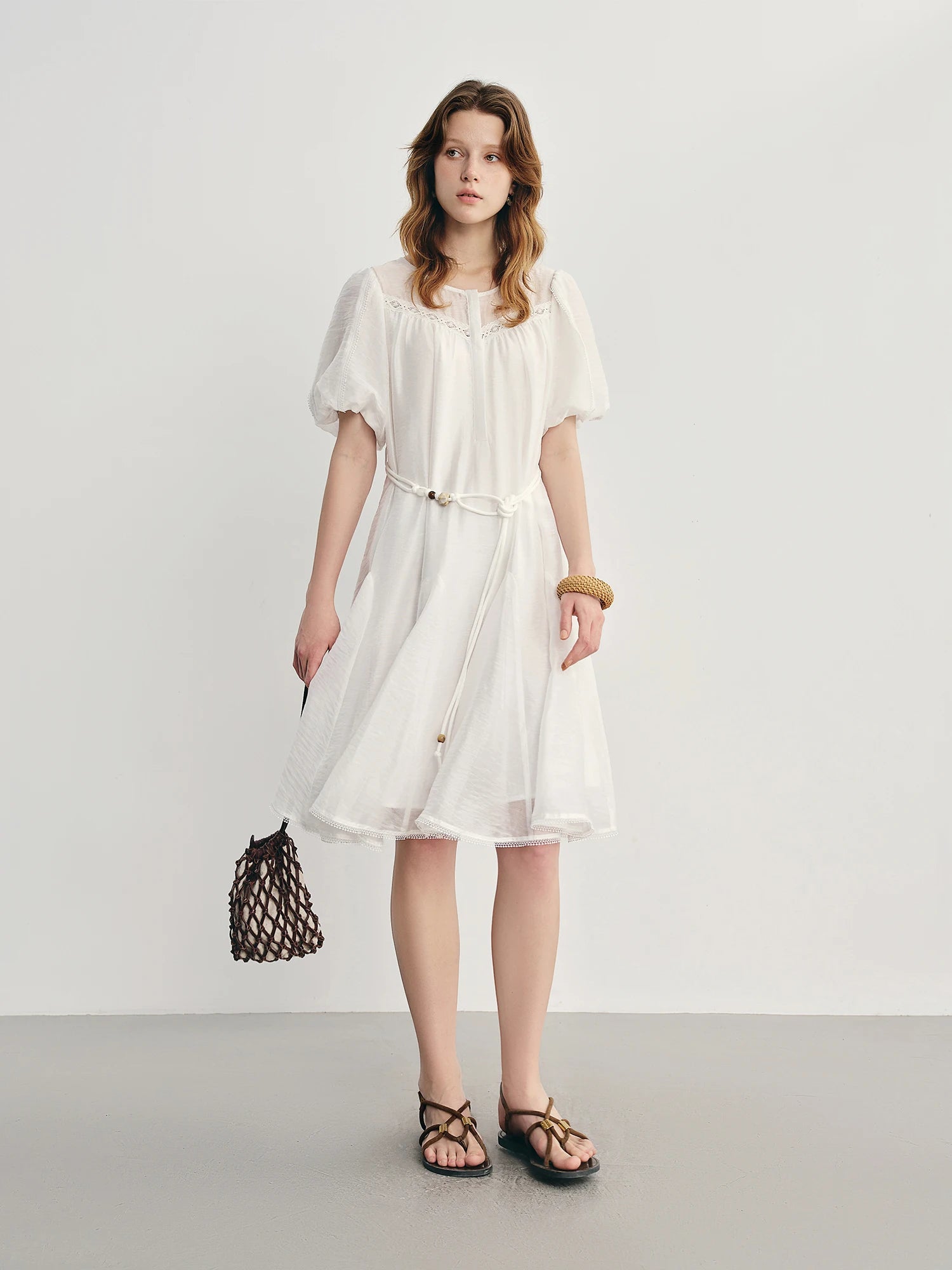 DUSHU French Romantic Dress 2025 Summer Simple Temperament Hollow Fashion Waist Slimming Dress 25DS88034