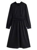 DUSHU Office Lady Elegant Temperament Dress 2024 Autumn New Item Retro Simple V-neck Elegant Black Dress for Women 24DH83020