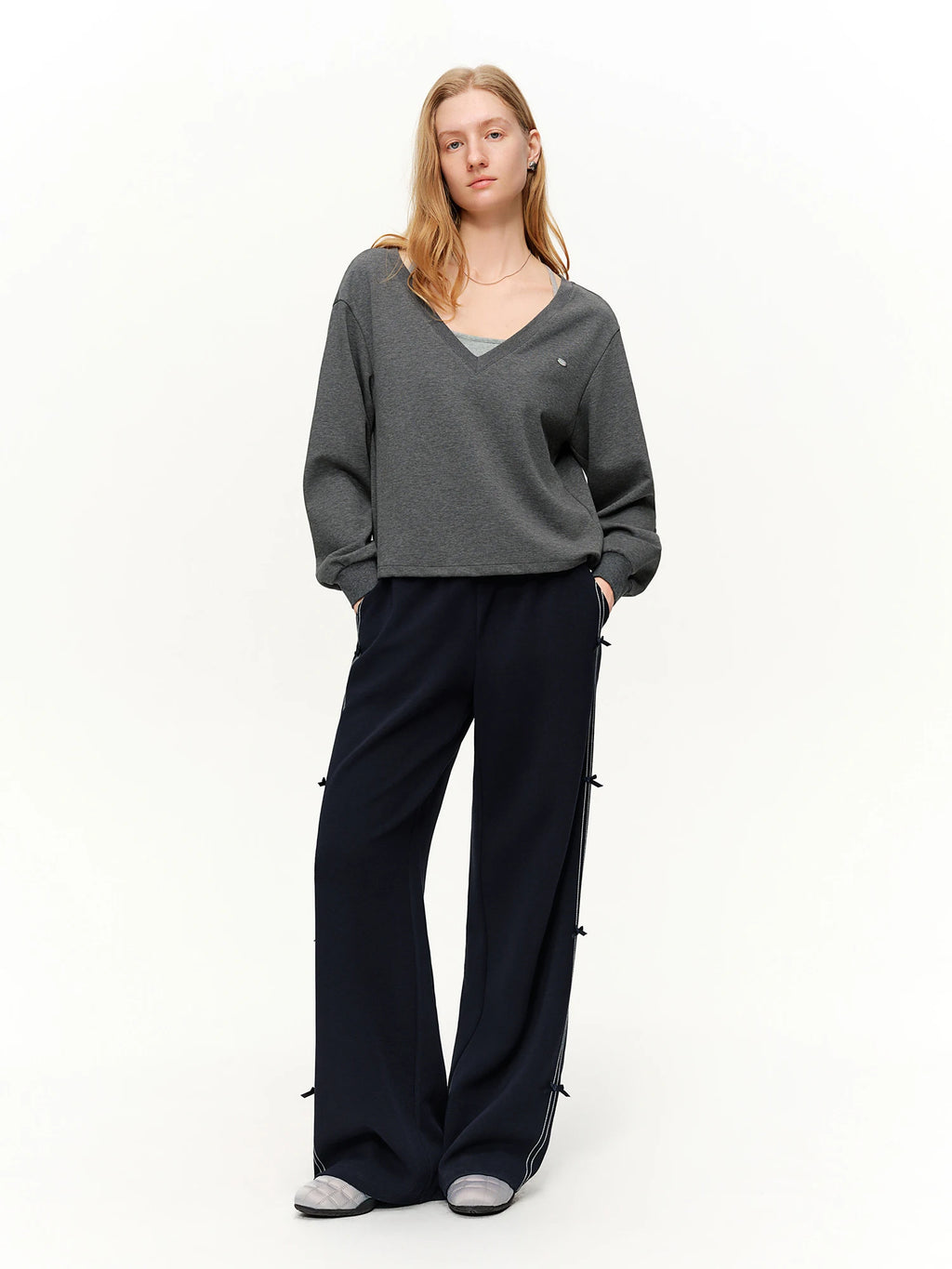 DUSHU 【Tie of Hearts】Sweet & Chic Bow-Decorated Wide Leg Pants New Spring 2026 Collection Women's High-Waisted Casual Pants