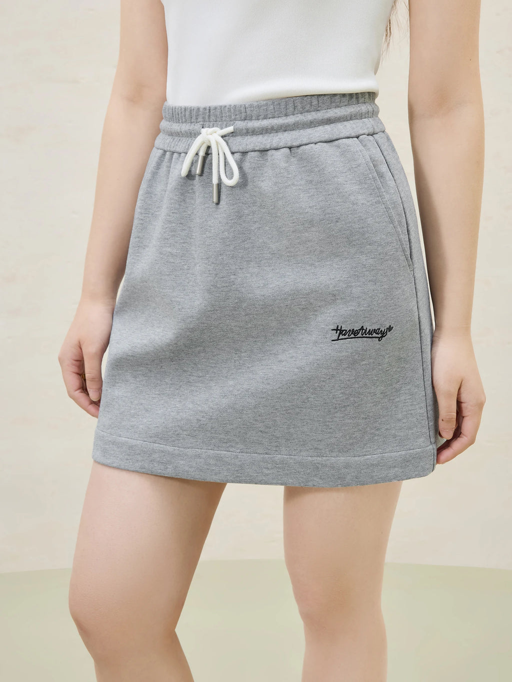 DUSHU Women Spring Sweatshirt Skirt Sets Crochet Doll Collar Female Grey Casual Sweatshirts Suit Mini Skirt 25DS81244+25DS81245