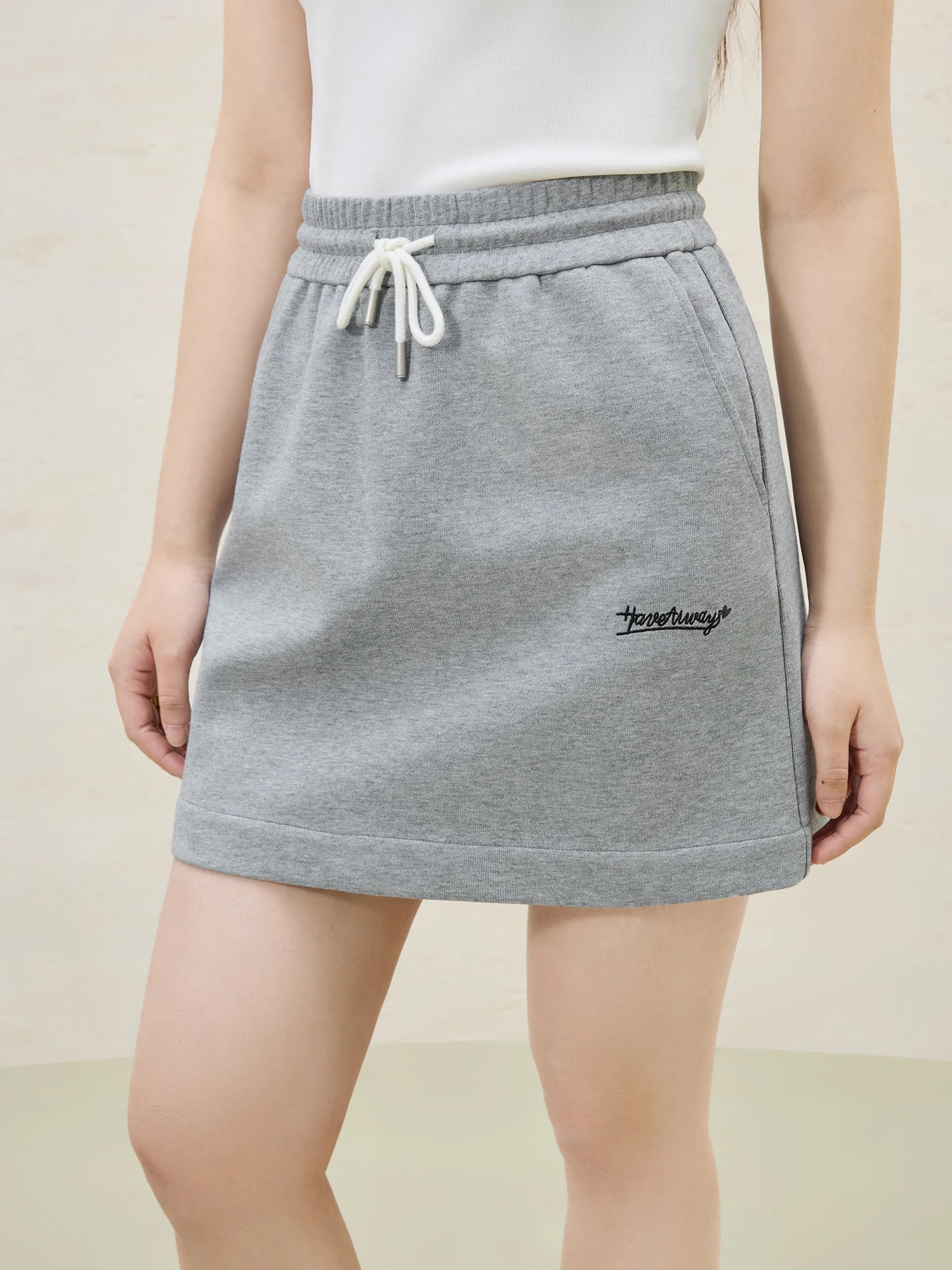 DUSHU Women Spring Sweatshirt Skirt Sets Crochet Doll Collar Female Grey Casual Sweatshirts Suit Mini Skirt 25DS81244+25DS81245