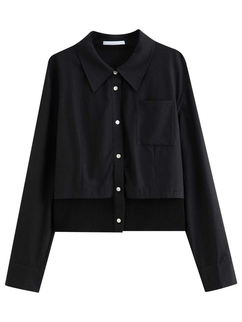 DUSHU 2026 Spring Women's Ribbed Panel Tri-Color Long Sleeve Shirt - Commute Ready Elegant Blouse Versatile Styling for Office