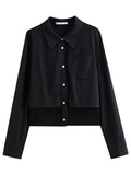 DUSHU 2026 Spring Women's Ribbed Panel Tri-Color Long Sleeve Shirt - Commute Ready Elegant Blouse Versatile Styling for Office