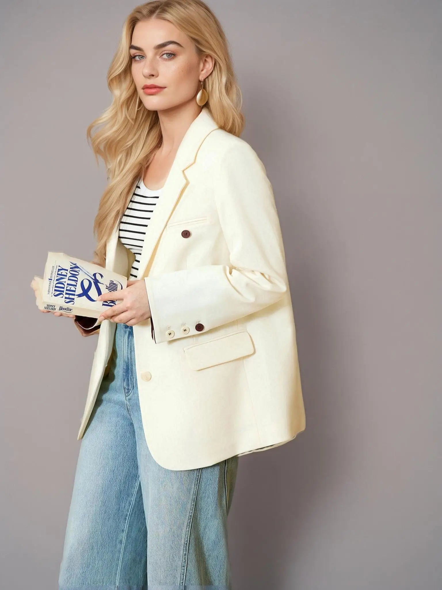 DUSHU Plus Gray Blazer Jacket For Women 2025 Spring New Design Elegant Style Commuter Coat Chic Outwear Office Lady 25DS81036
