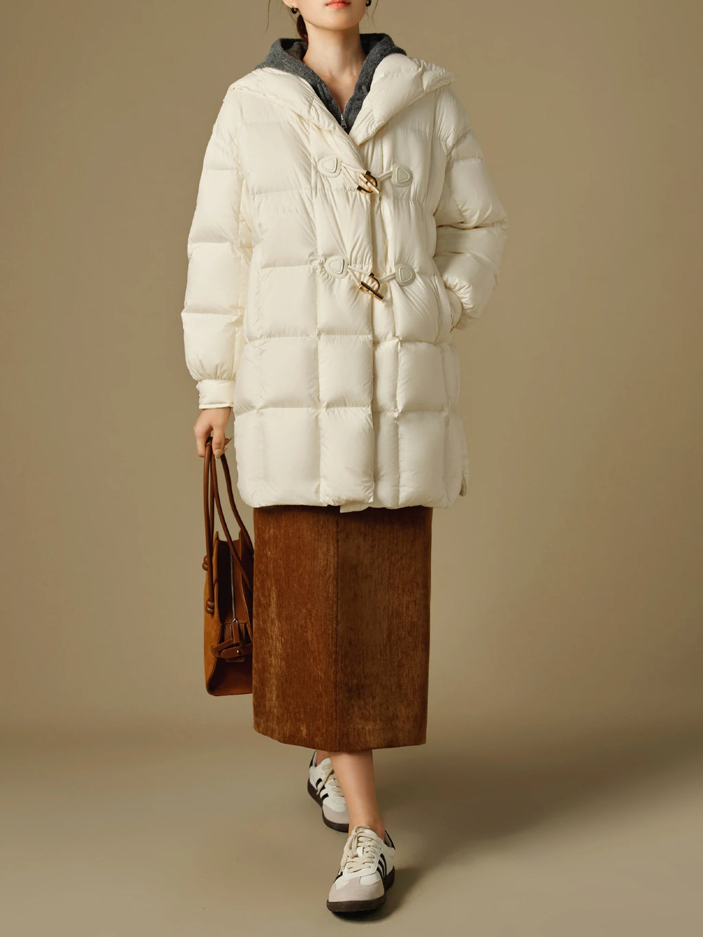 DUSHU 196.5G Filling Amount College Style Beige Gentle Warm Down Jacket 2024 Winter New Design Down Coat For Women 24DS84079