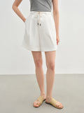 DUSHU Tencel Cotton White Pants New Summer Versatile Loose Wide-leg Shorts Drawstring Casual Pants 25DS82731