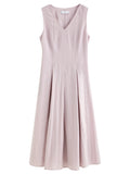 DUSHU 2026 Spring Women's Two-Tone Waist-Defining Sleeveless Maxi Dress - Linen Blend Elegant Long Dress for Vacation