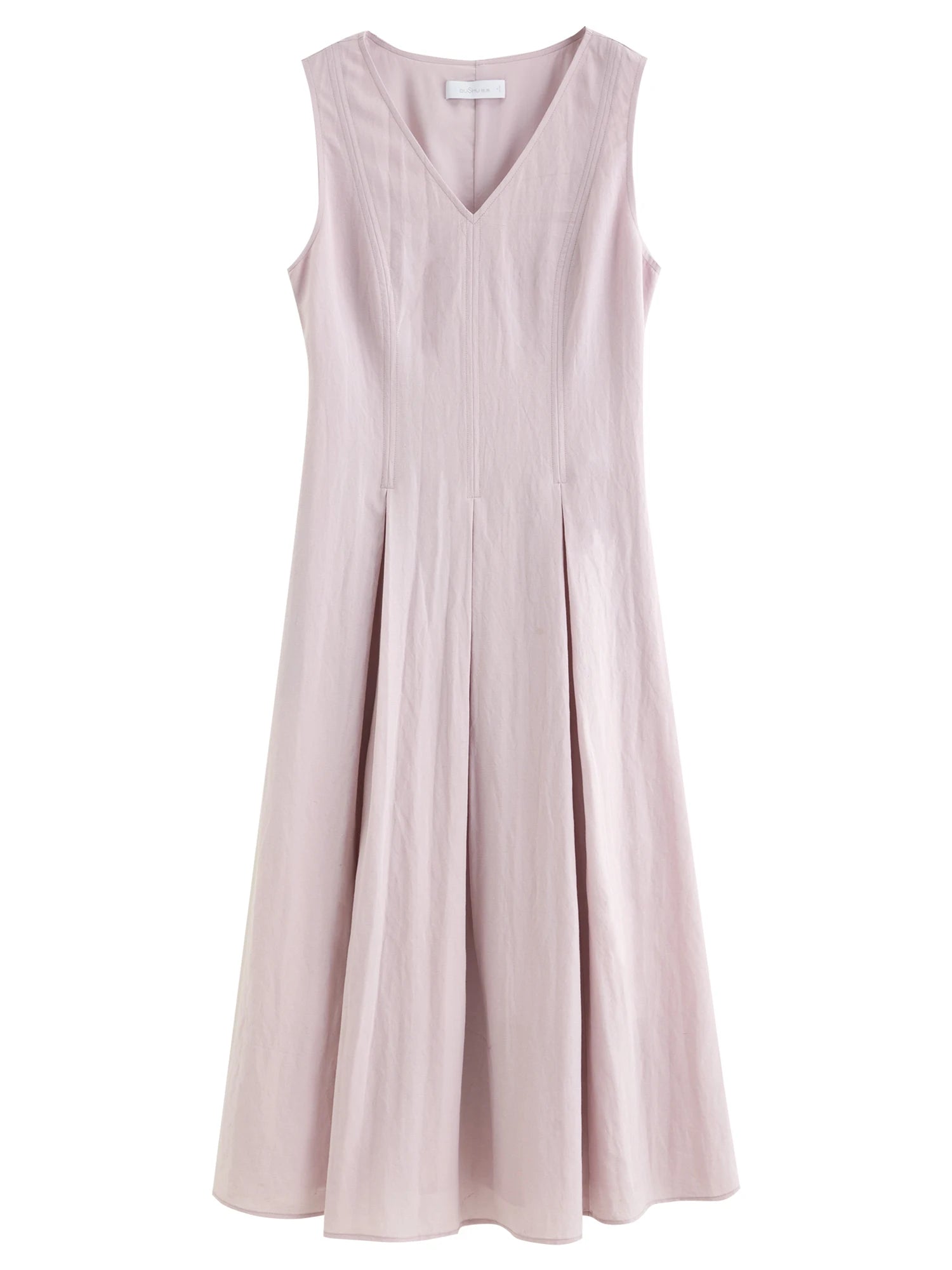 DUSHU 2026 Spring Women's Two-Tone Waist-Defining Sleeveless Maxi Dress - Linen Blend Elegant Long Dress for Vacation
