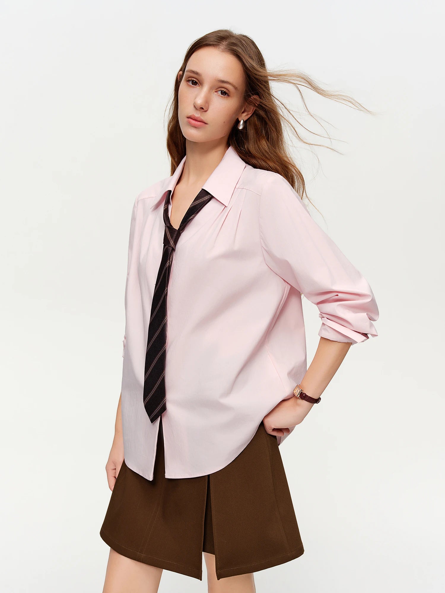 DUSHU 2026 Spring Women's Korean Style Loose Fit Long Sleeve Shirt - Academic Campus Casual Blouse with Comfortable Cotton
