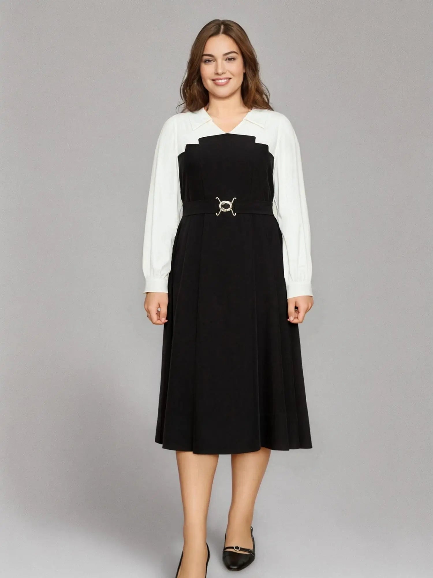 DUSHU【2 Veision】Female Long Sleeve Dress Patchwork Design Spring New Black Commuter Long X-LINE Dress 25DS81304+25DS81298