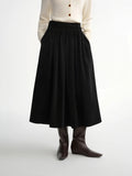 DUSHU Black Skirt Embroidered Retro Stretch Corduroy A-line Skirts Mid-calf Length Pleated Commuting Gothic Retro Elegant Ladies
