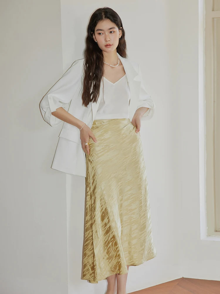 DUSHU Design Sense Elegant Style Acetate Jacquard Skirt for Women 2024 Spring New Fashionable High Waist Niche Skirts Female