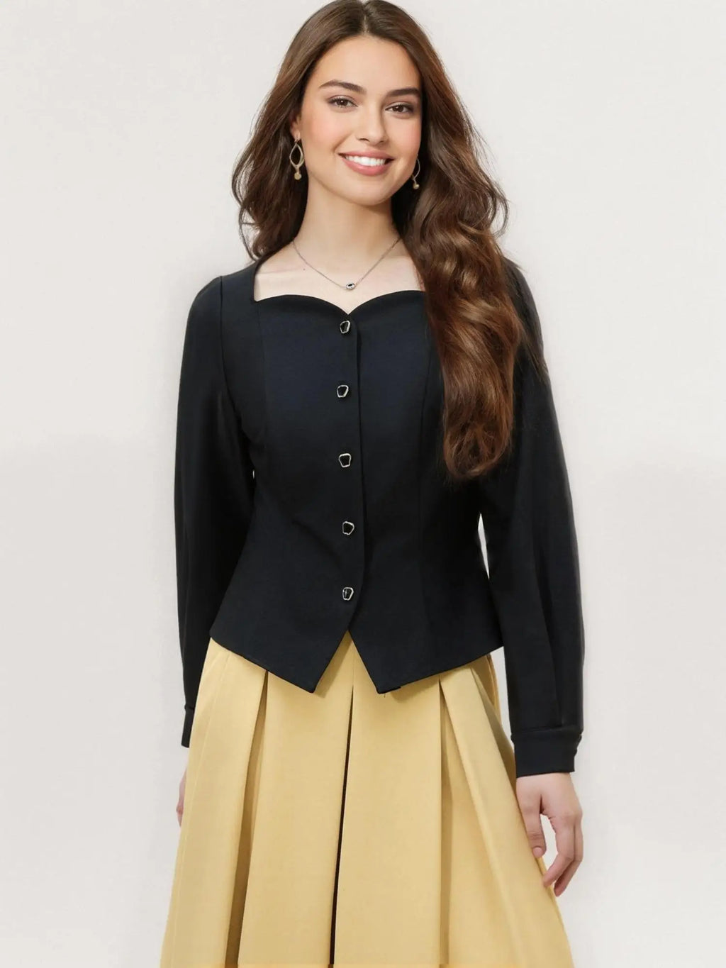 DUSHU Office Lady Women's French Square Collar Simple Retro Blouse 2025 Spring New Style Casual Loose Shirts 25DS81297