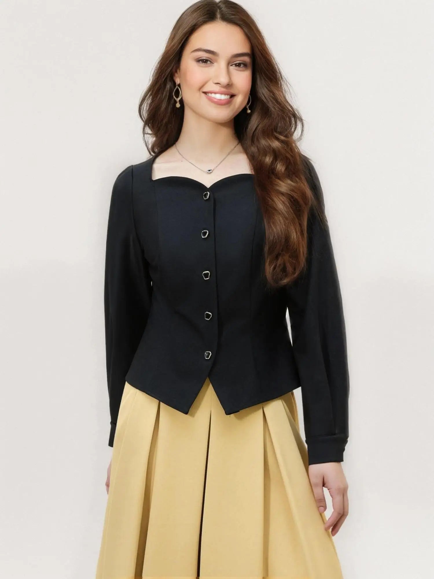 DUSHU Office Lady Women's French Square Collar Simple Retro Blouse 2025 Spring New Style Casual Loose Shirts 25DS81297