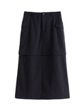 DUSHU Women's Clothing Detachable Design Two One High Waisted Loose Slimming Workwear Skirt, 2024 Autumn New 24DS83161
