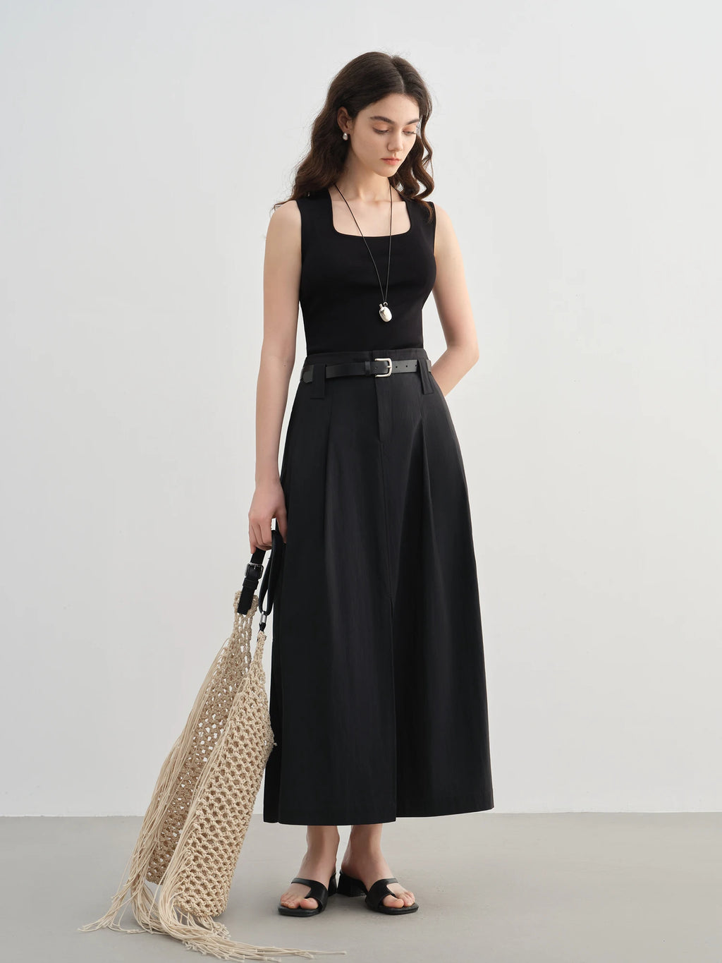 DUSHU Plus Size Pleated Slit Skirt For Women 2025 Summer New Arrival Slightly Fat All-match Slim A-line Chic Skirt 25DS82614