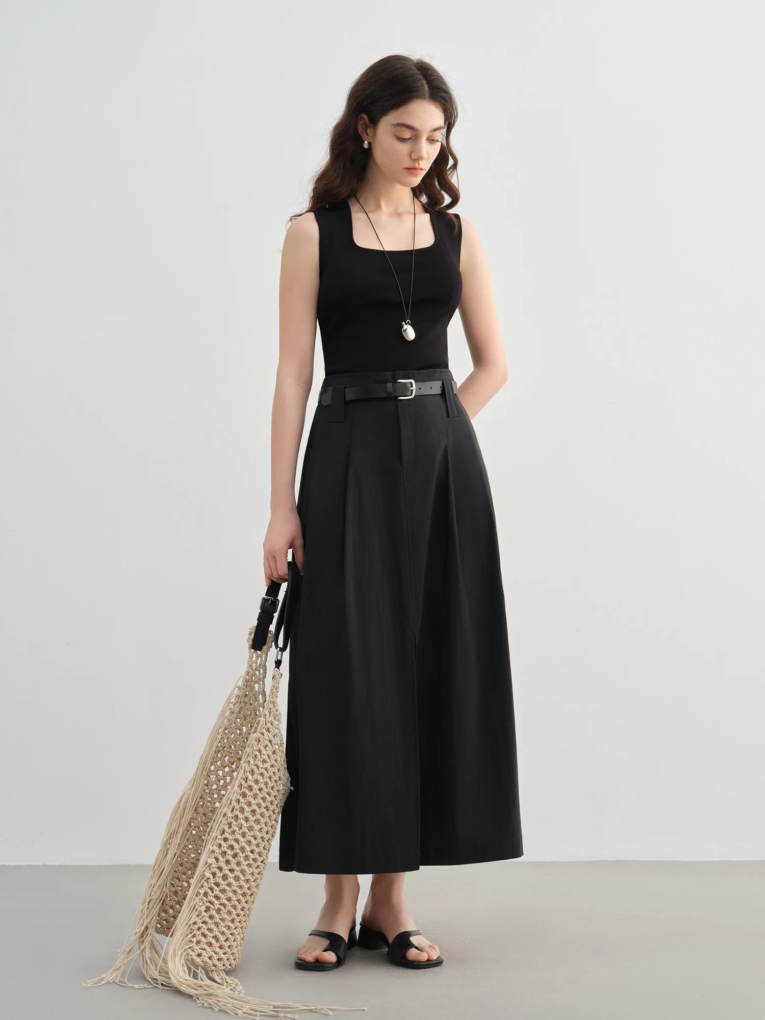 DUSHU Plus Size Pleated Slit Skirt For Women 2025 Summer New Arrival Slightly Fat All-match Slim A-line Chic Skirt 25DS82614