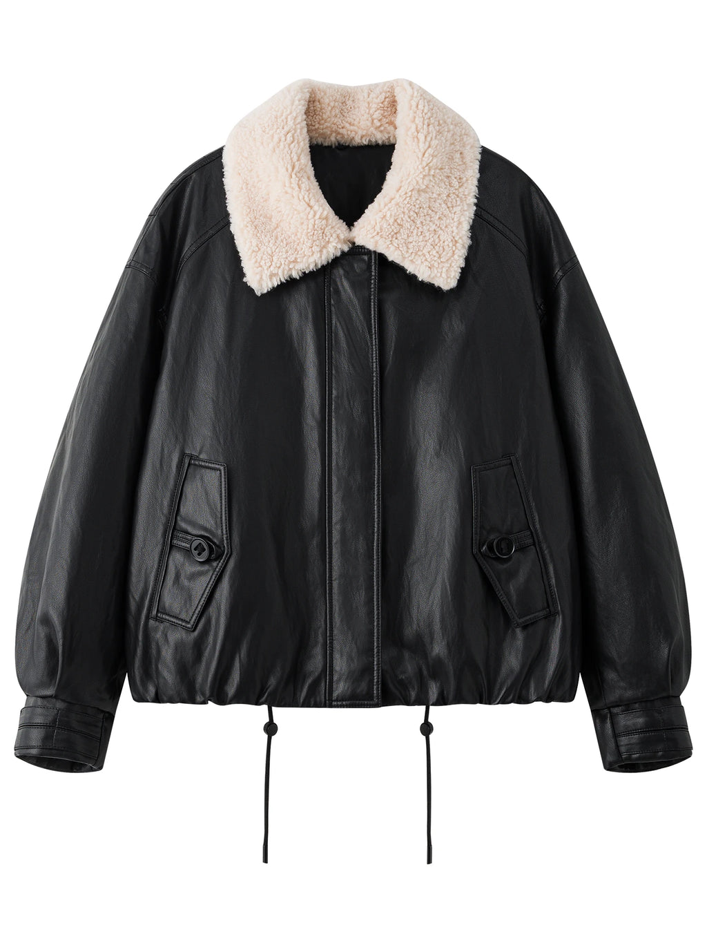 DUSHU Winter 2025 Women's Notch Lapel Protein Leather Down Jacket - White Duck Down Fill for Warm and Casual Winter Wear