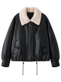 DUSHU Winter 2025 Women's Notch Lapel Protein Leather Down Jacket - White Duck Down Fill for Warm and Casual Winter Wear