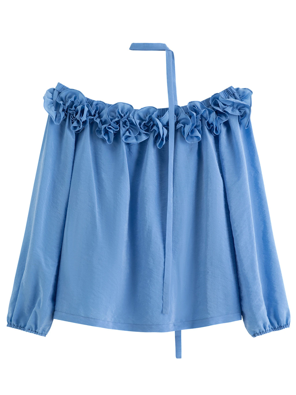 DUSHU 2026 Spring New Arrival Women's Off Shoulder Blouse, 3D Flounce Trim Cupro Top for Y2K Retro Soft Touch Style Chic Shirt
