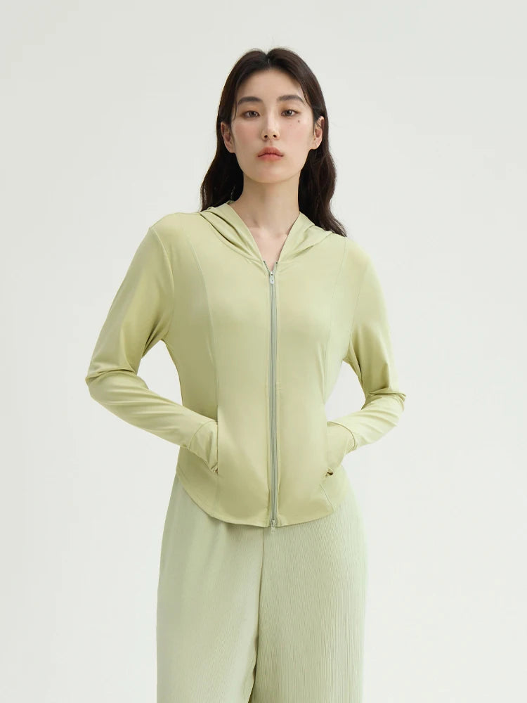 DUSHU 【4 Colors】Slim Cool Sun Protection Women Long Sleeve Coats Double-ended Zipper Curved Hem Stretch Sun Clothes 24DS82312