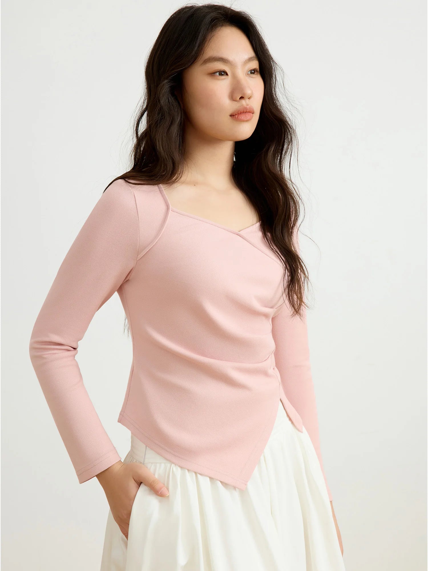 DUSHU Women Spring Long Sleeve Tops Female Slim Elasticity Pink Knitwear Casual Grey Long Sleeve T-Shirts 25DS81124