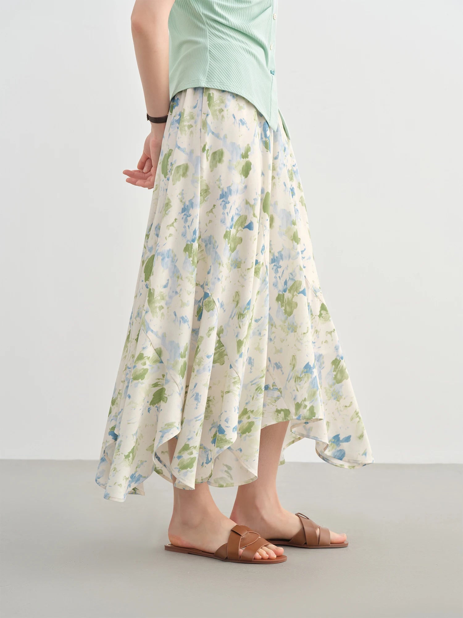 DUSHU Plus Size Women's Clothing [Summer Oil Painting] Irregular Floral Skirt A-line Skirt 25DS82559