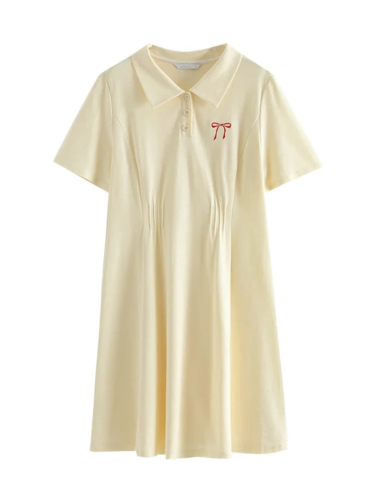 DUSHU Academy Style Fashionable Dress Summer 2024 New Casual Slimming POLO Casual Loose Women White Dress 24DS82481