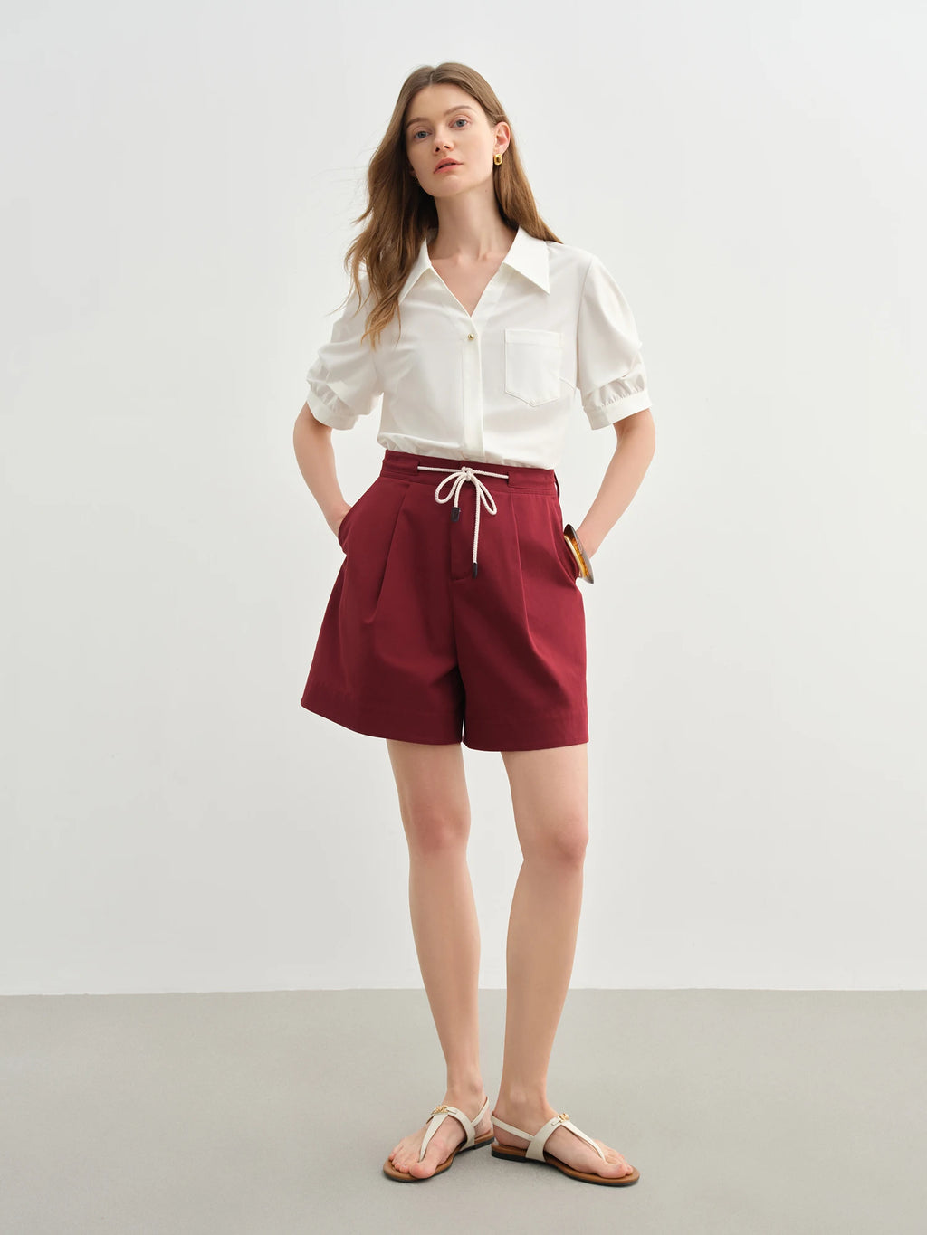 DUSHU Tencel Cotton White Pants New Summer Versatile Loose Wide-leg Shorts Drawstring Casual Pants 25DS82731