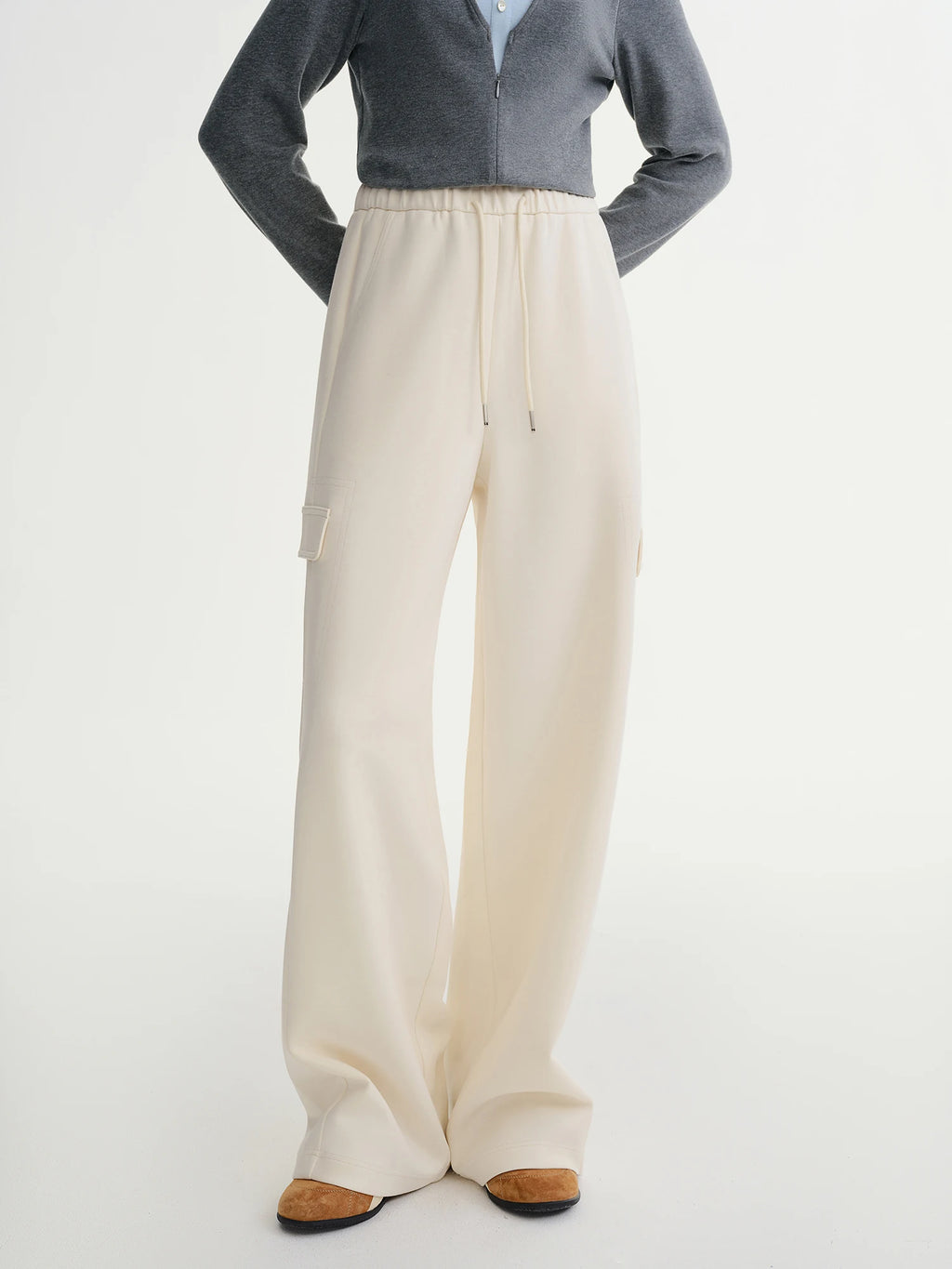 DUSHU Plus-size Women's Oversized Wide-leg Drawstring Cargo Pants Winter 2025 Collection Relaxed Rhythm Casualwear Winter New