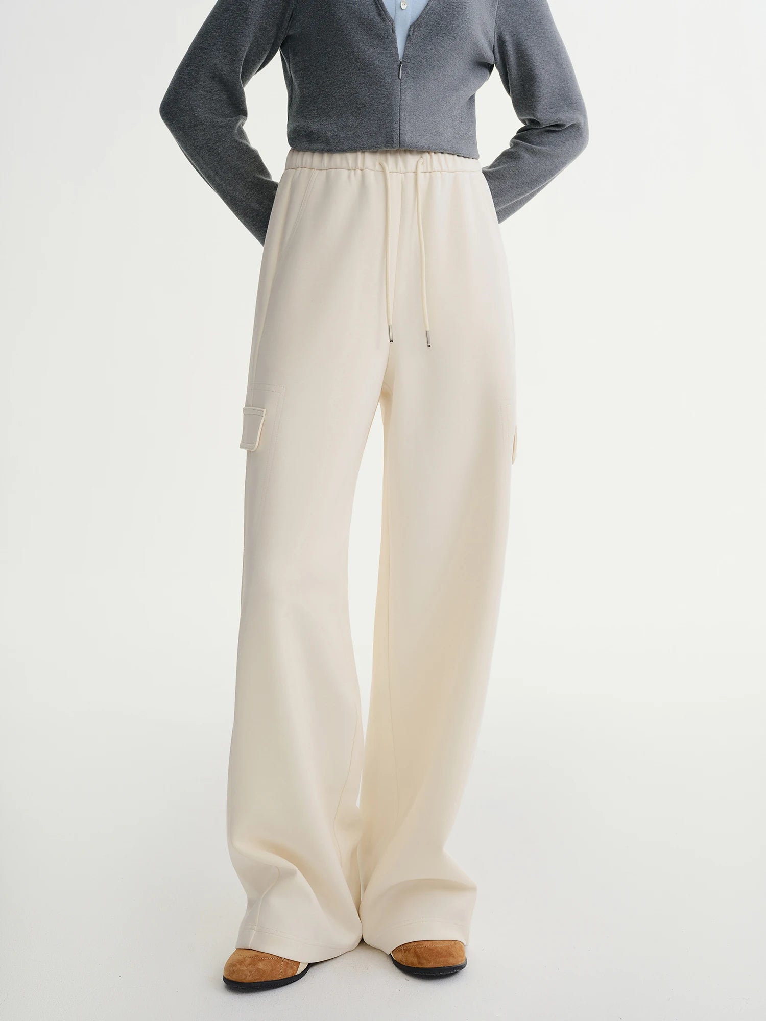 DUSHU Plus-size Women's Oversized Wide-leg Drawstring Cargo Pants Winter 2025 Collection Relaxed Rhythm Casualwear Winter New