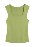 DUSHU Single Bundle Women's Clothing 2025 New Simple Knitted Camisole Vest Fashionable Big U-neck Versatile Top 25DS81209