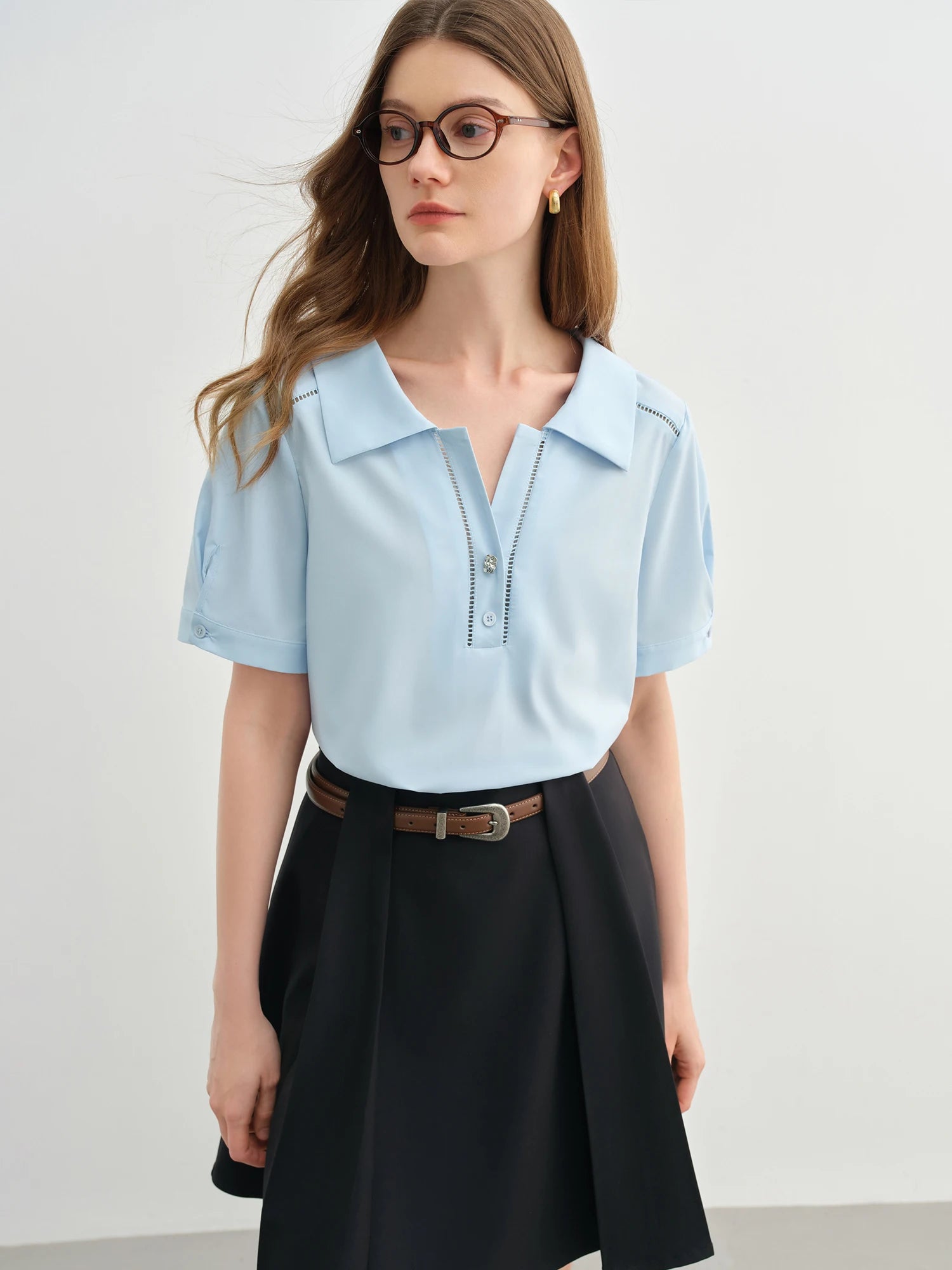 DUSHU Minimalism Style Casual Commuter Shirt For Women 2025 Summer New Arrival Fashion All-match Casual Chic Tops 25DS82694