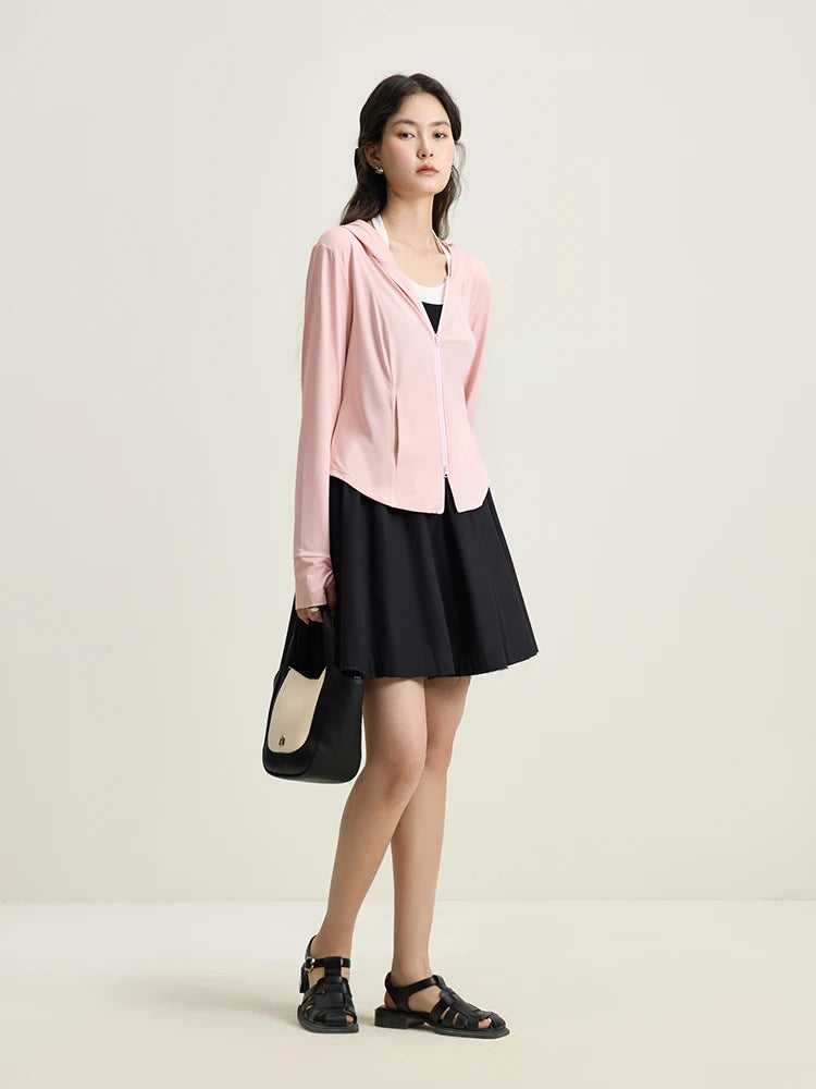 DUSHU 【4 Colors】Slim Cool Sun Protection Women Long Sleeve Coats Double-ended Zipper Curved Hem Stretch Sun Clothes 24DS82312