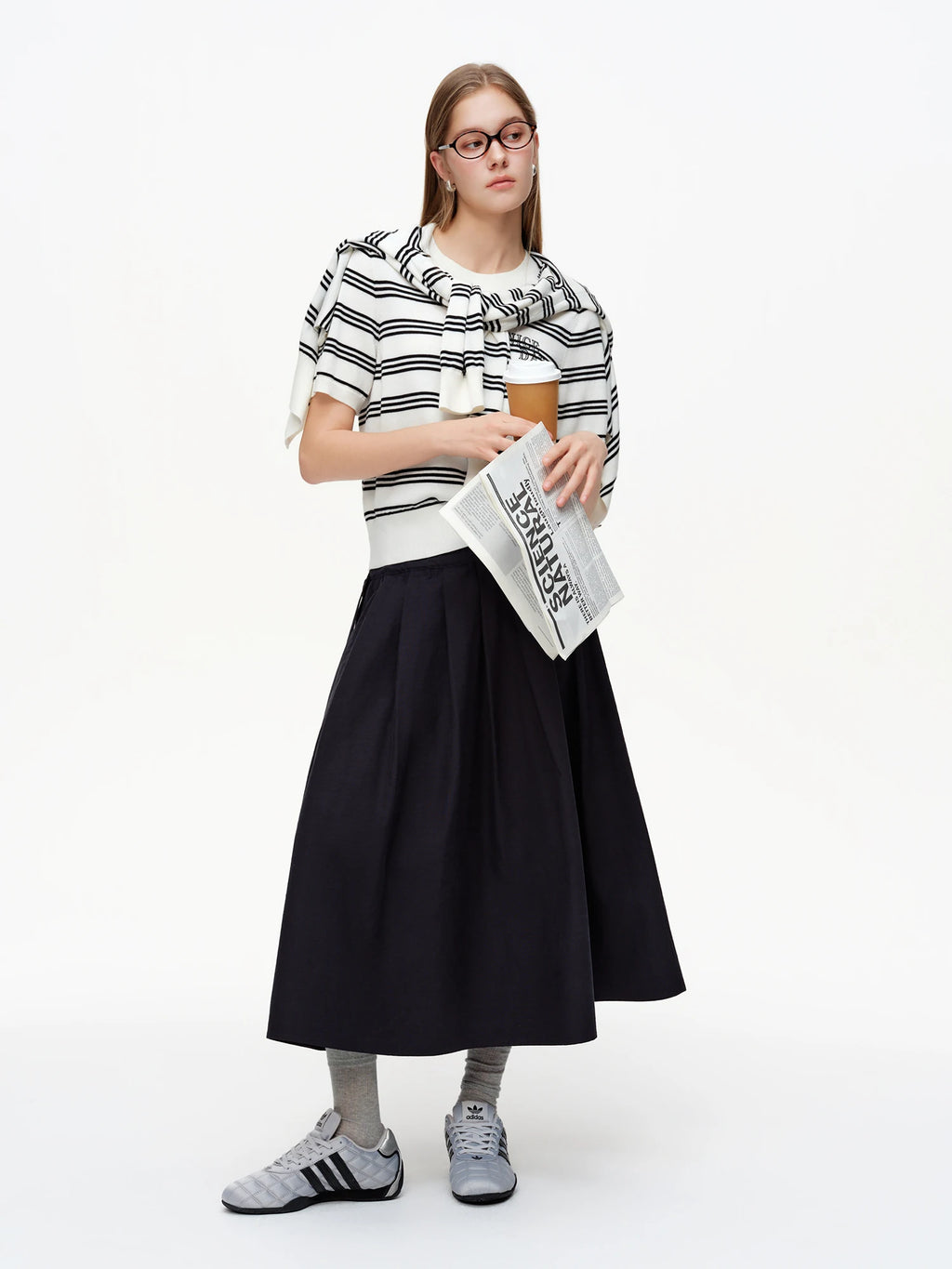 DUSHU 2025 Spring New Lazy Stripe Short Sleeve Cardigan Knit Shirt Fashion Slimming Knitwear Outfit Casual Spring Top Shirt