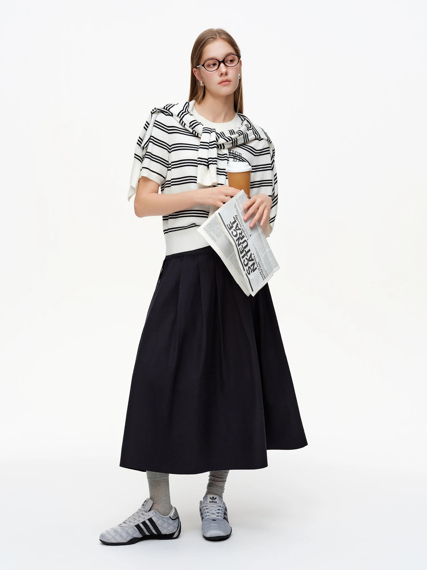 DUSHU 2025 Spring New Lazy Stripe Short Sleeve Cardigan Knit Shirt Fashion Slimming Knitwear Outfit Casual Spring Top Shirt