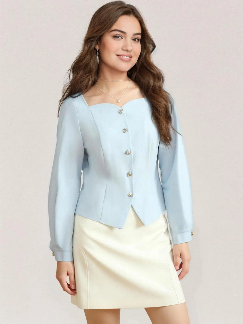 DUSHU Office Lady Women's French Square Collar Simple Retro Blouse 2025 Spring New Style Casual Loose Shirts 25DS81297