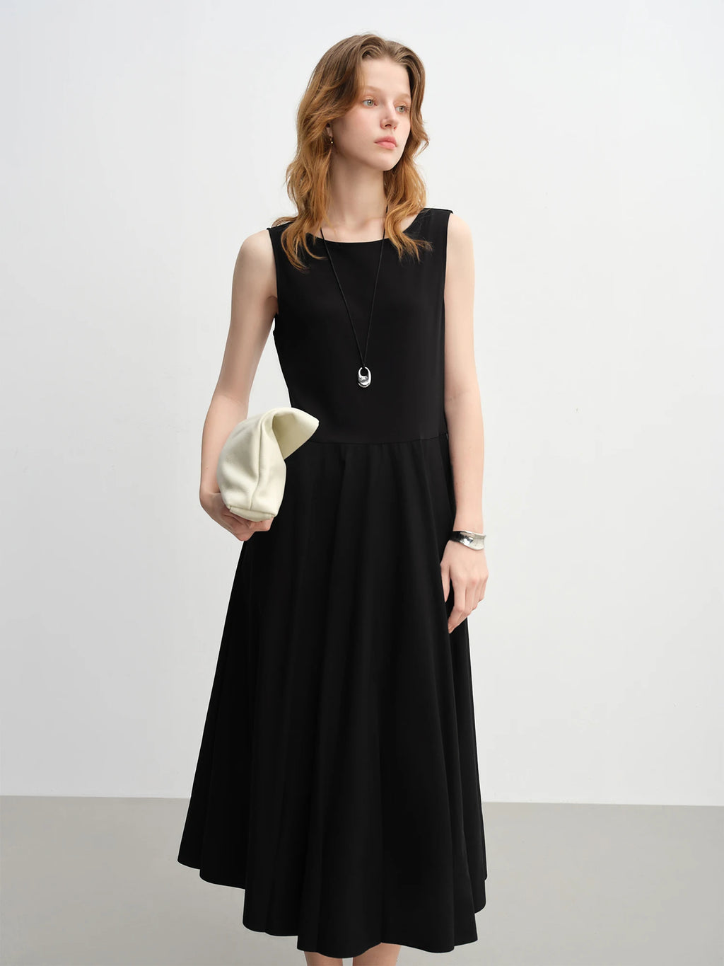 DUSHU Minimalist Style Needle Stitching Dress For Women 2025 Autumn New Arrival Style Sleeveless Short Sleeve Long Black Dress