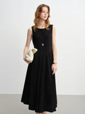 DUSHU Minimalist Style Needle Stitching Dress For Women 2025 Autumn New Arrival Style Sleeveless Short Sleeve Long Black Dress