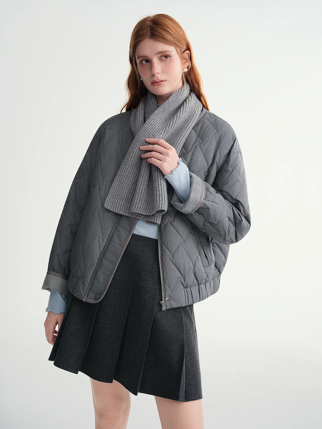 DUSHU Plus-size Women【Commute Essential】 Scarf 90cm White Goose Down Jacket Winter All Season Lightweight Insulated Short Coat