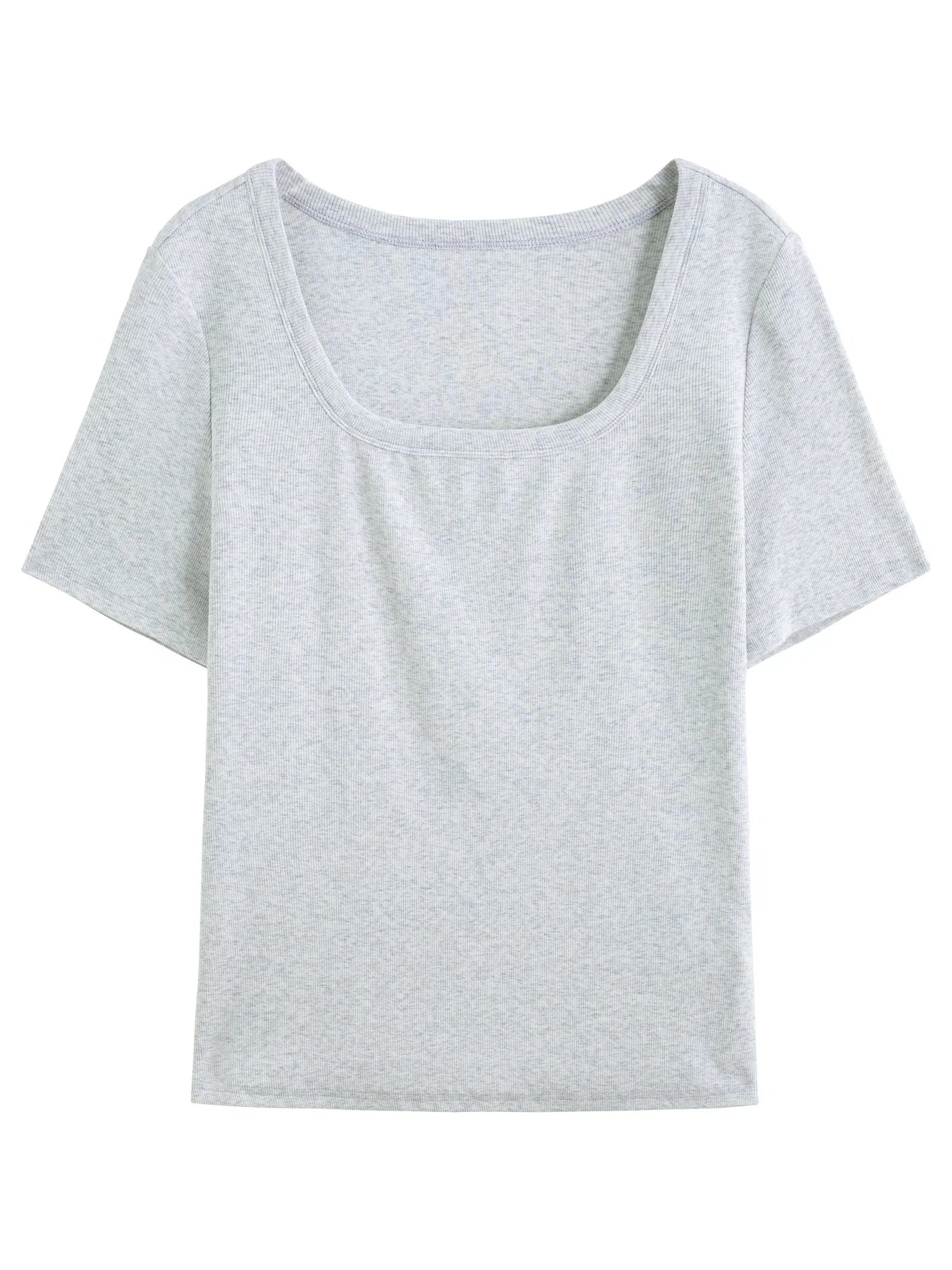 DUSHU Women High-Stretch Structured Shoulder V/U Neck Tee 2025 Summer Casual T-Shirt Elastic Cotton Y2K Fashion New Arrival