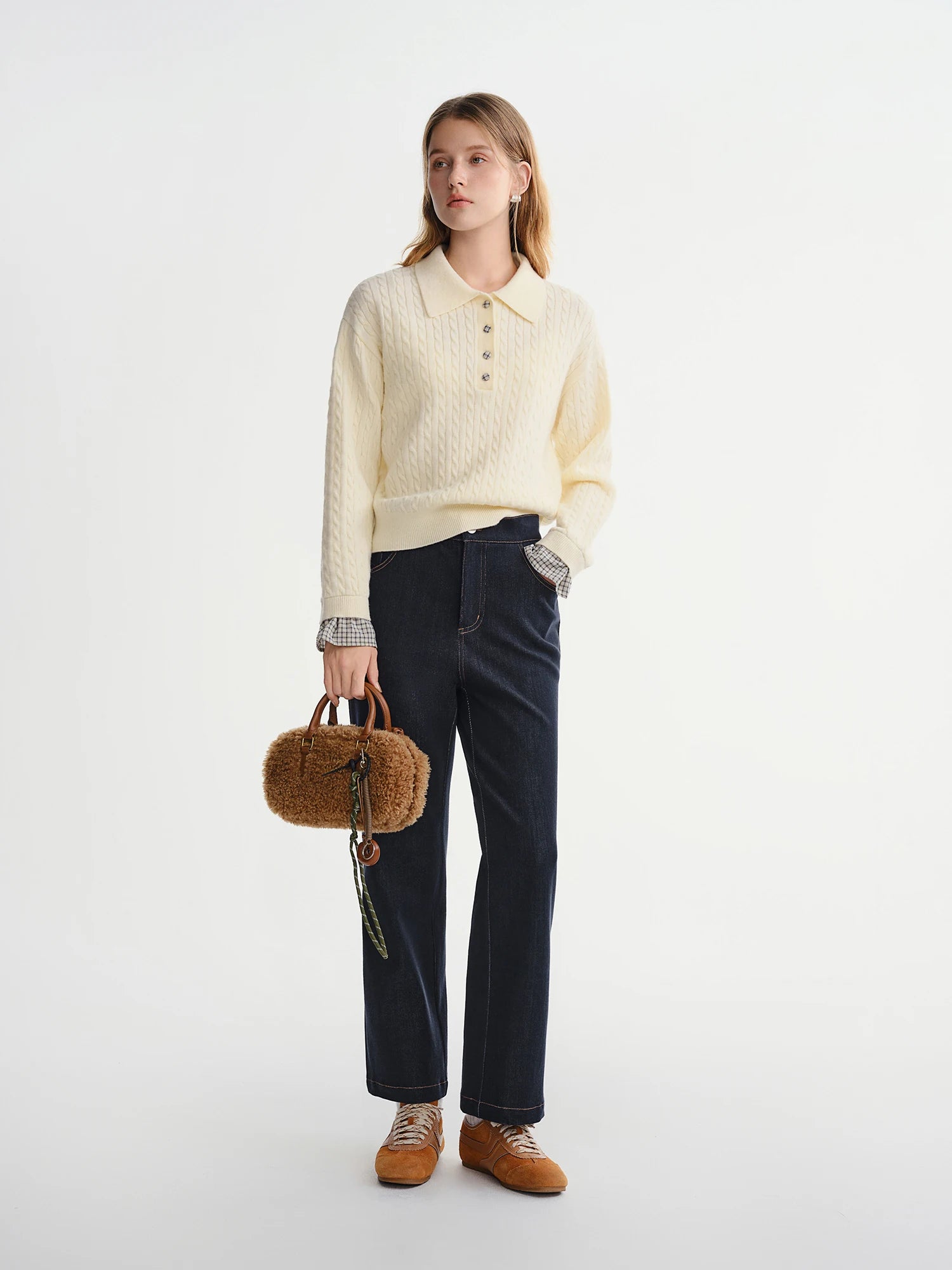 DUSHU Plus Size Women's Soft Denim Long Pants Elastic Waist Straight Leg Trouser 2025 New Arrival Casual Comfort Jeans Office