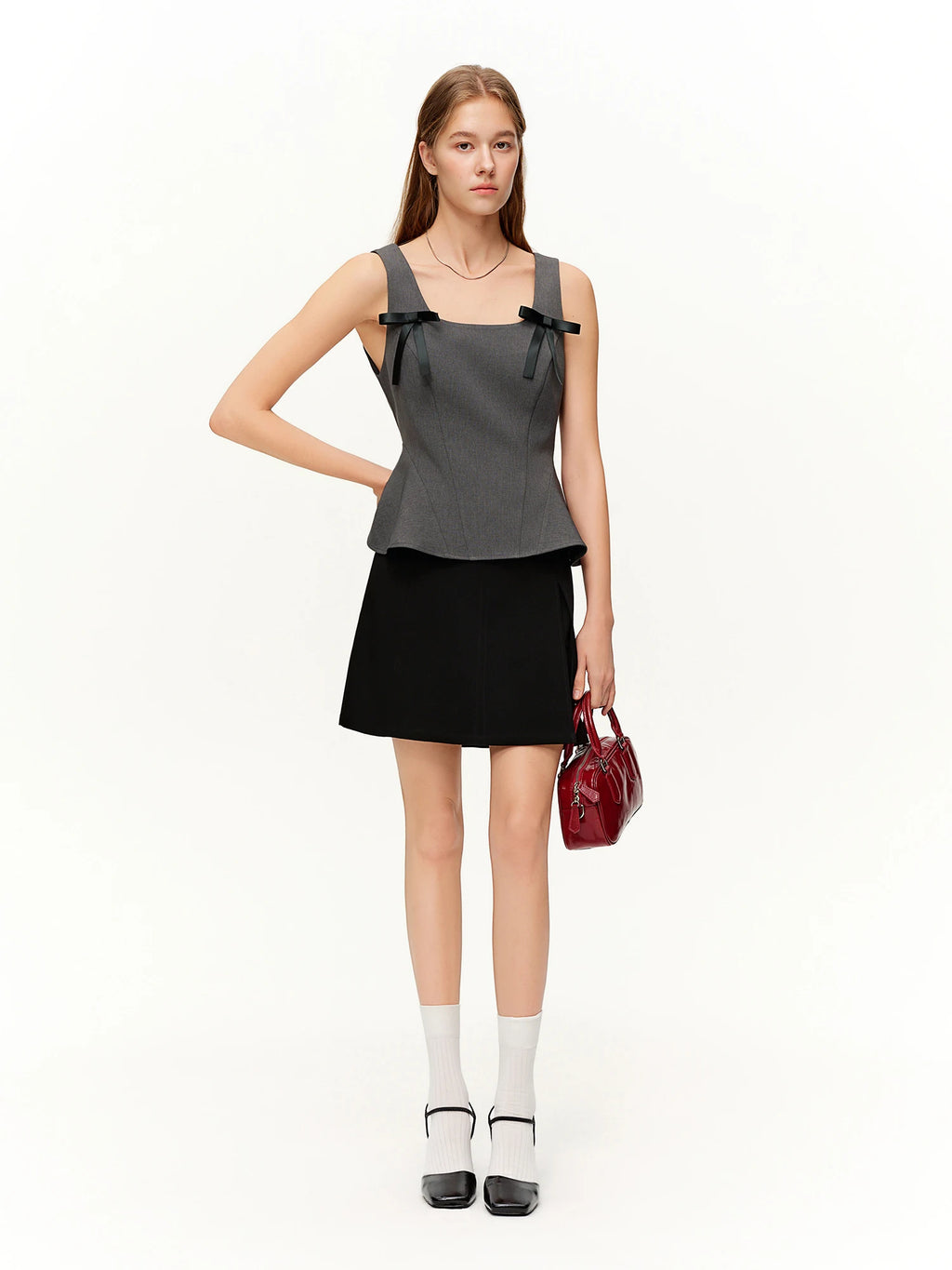 DUSHU 2026 Spring Women's Bow Accent Slim Fit Camisole with Stretch Fabric - Versatile Sleeveless Top for Casual and Daily Wear